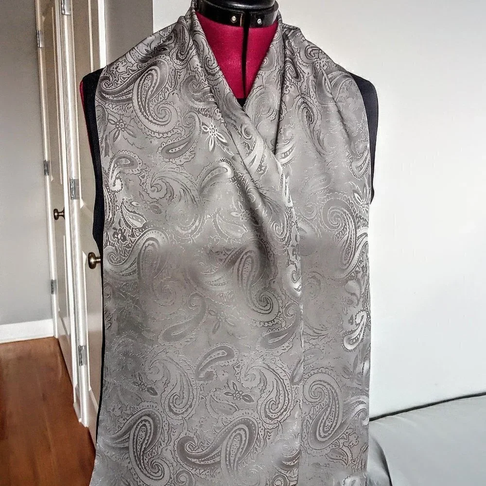 Liz Claiborne Grey Double-Sided Oblong Silk Scarf